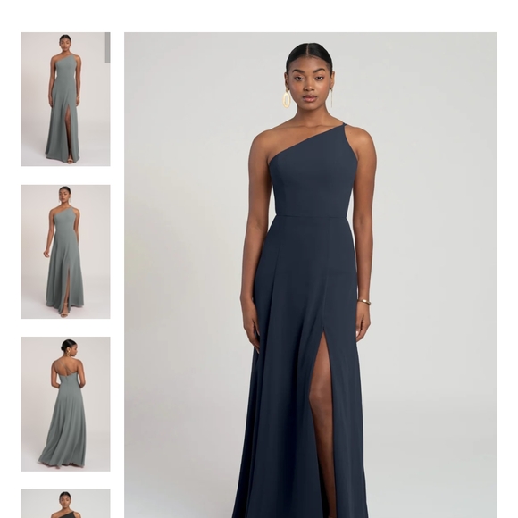 Jenny Yoo Navy Asymmetrical One-Shoulder Cocktail Dress - Picture 2 of 5